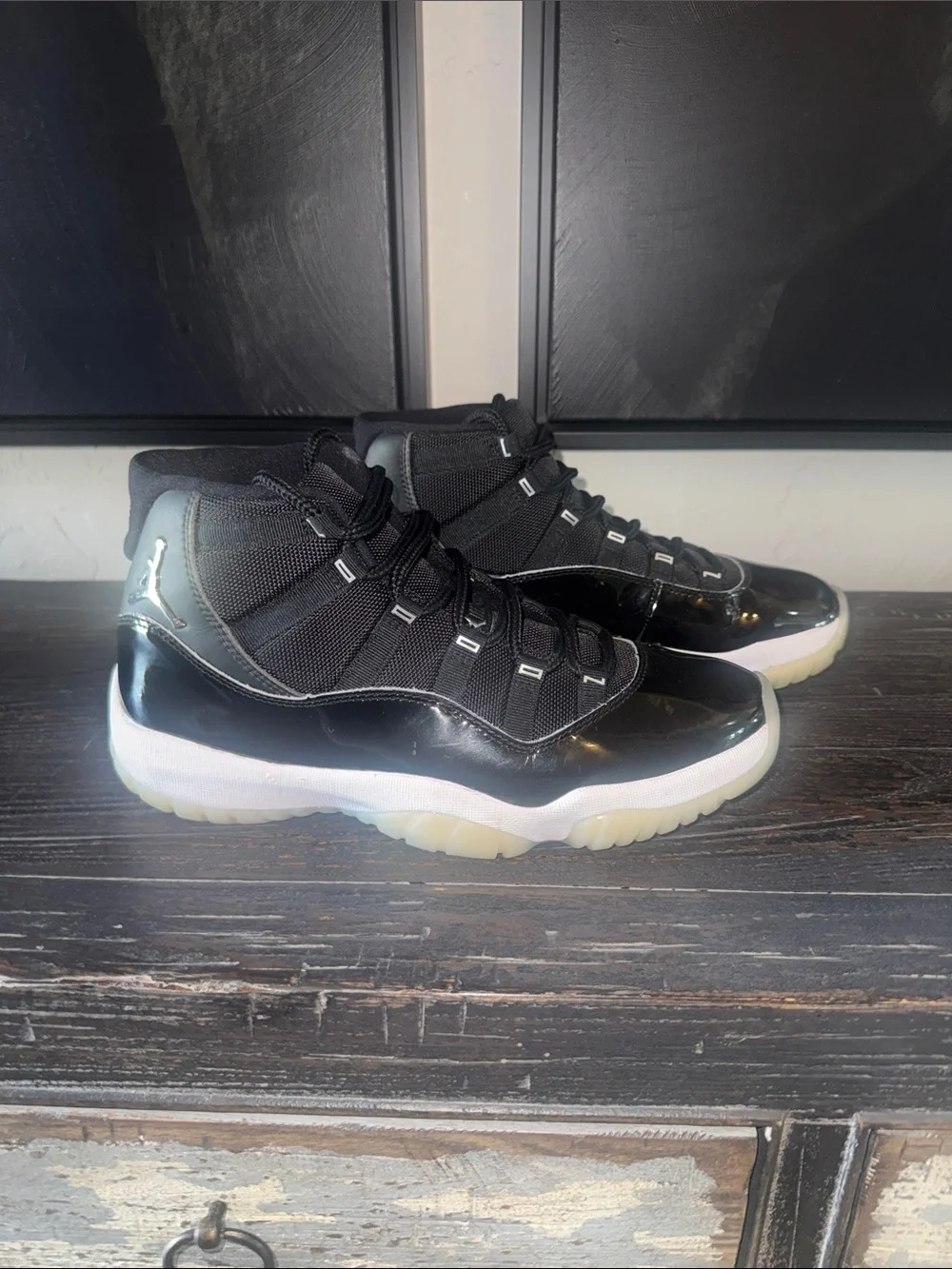 Jordan Black Patent Leather High-Top Sneakers with Icy Sole